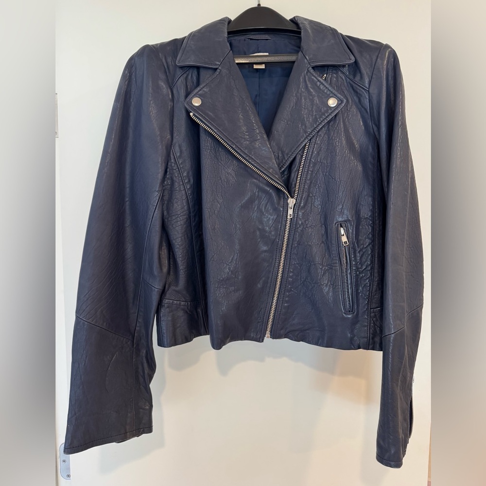 J. Crew Dark Blue Leather Jacket
